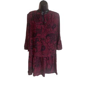 Loft Womens Floral Dress S Bohemian Style Burgundy & Black